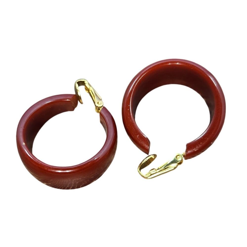 Vintage Red/Marooon/Burgundy Enamel Chunky Statement Hoop Earrings [J21]